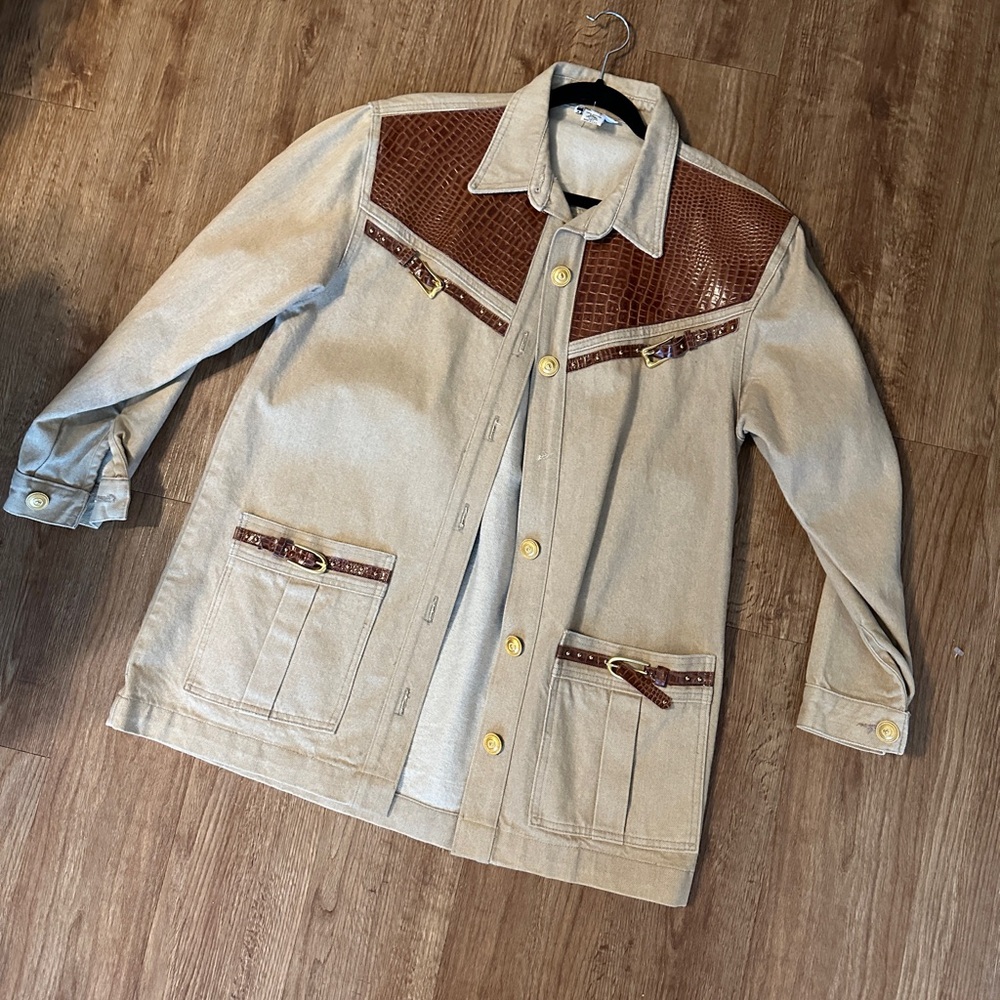 Tan and Brown Denim and leather Jacket